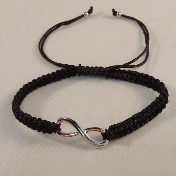 Men's Black Braided Weaved Rope Bracelet Infinity 8 Charm Adjustable Party Gift - Picture 2 of 4